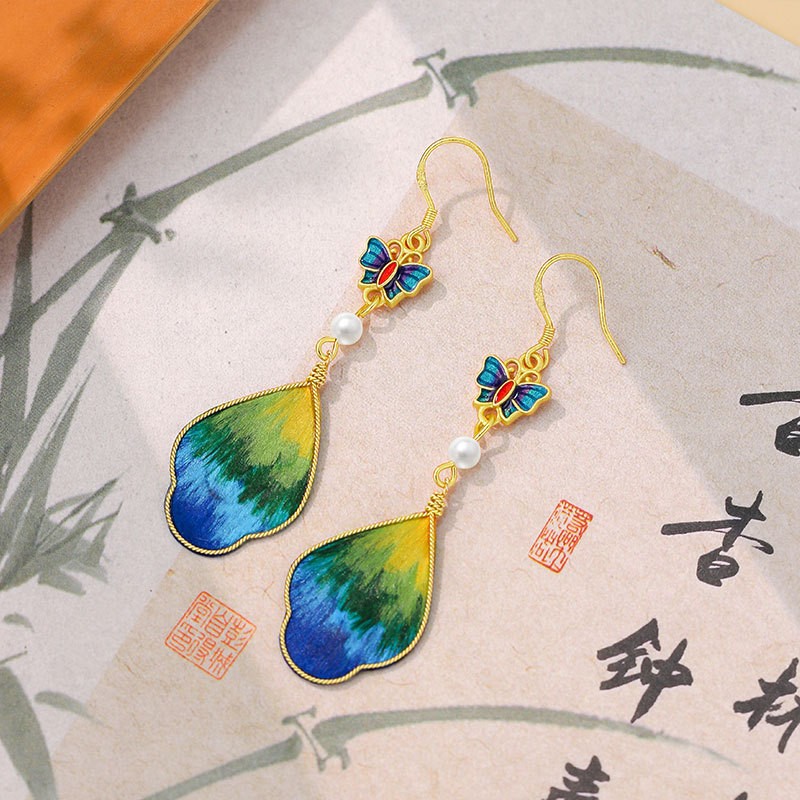 Handmade Velvet Flower Drop Earrings Chinese Hanfu Style Vintage Womens Jewelry