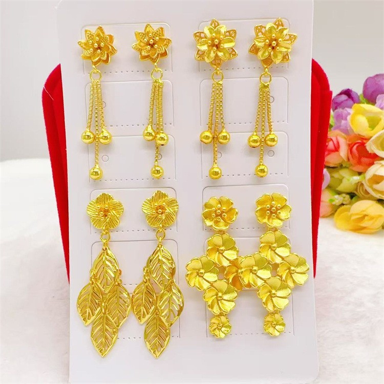 22K 23K 24K Thai Baht Yellow Gold multiple flower earrings for women