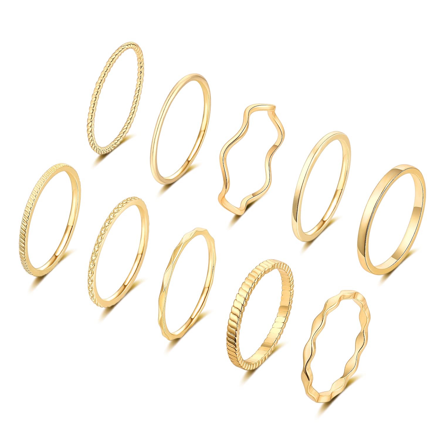 10 PCS 12mm 18K Gold Plated Simple Stacking Midi Rings Band Set Comfort