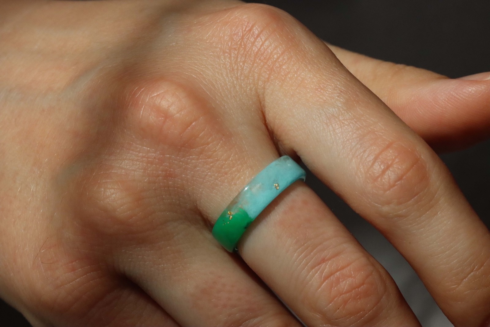 Green Blue Resin Ring Ombre Band Two Tone Minimal Jewelry Gift for Her