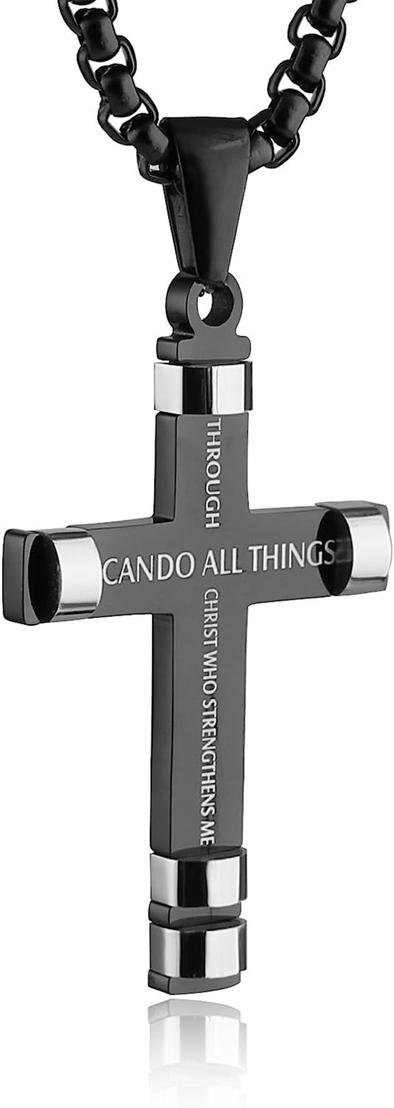 Cross Pendant Philippians 4:13 STRENGTH Bible Verse Stainless Steel Necklace 3 C