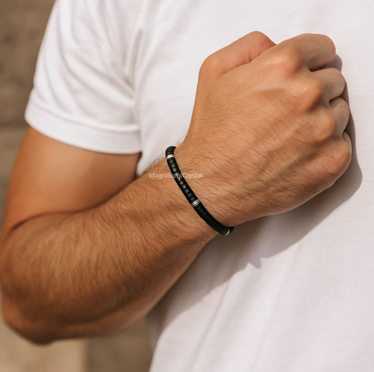 Dainty Black Tourmaline Matte Bracelet Minimalist Protection Women Men Jewelry