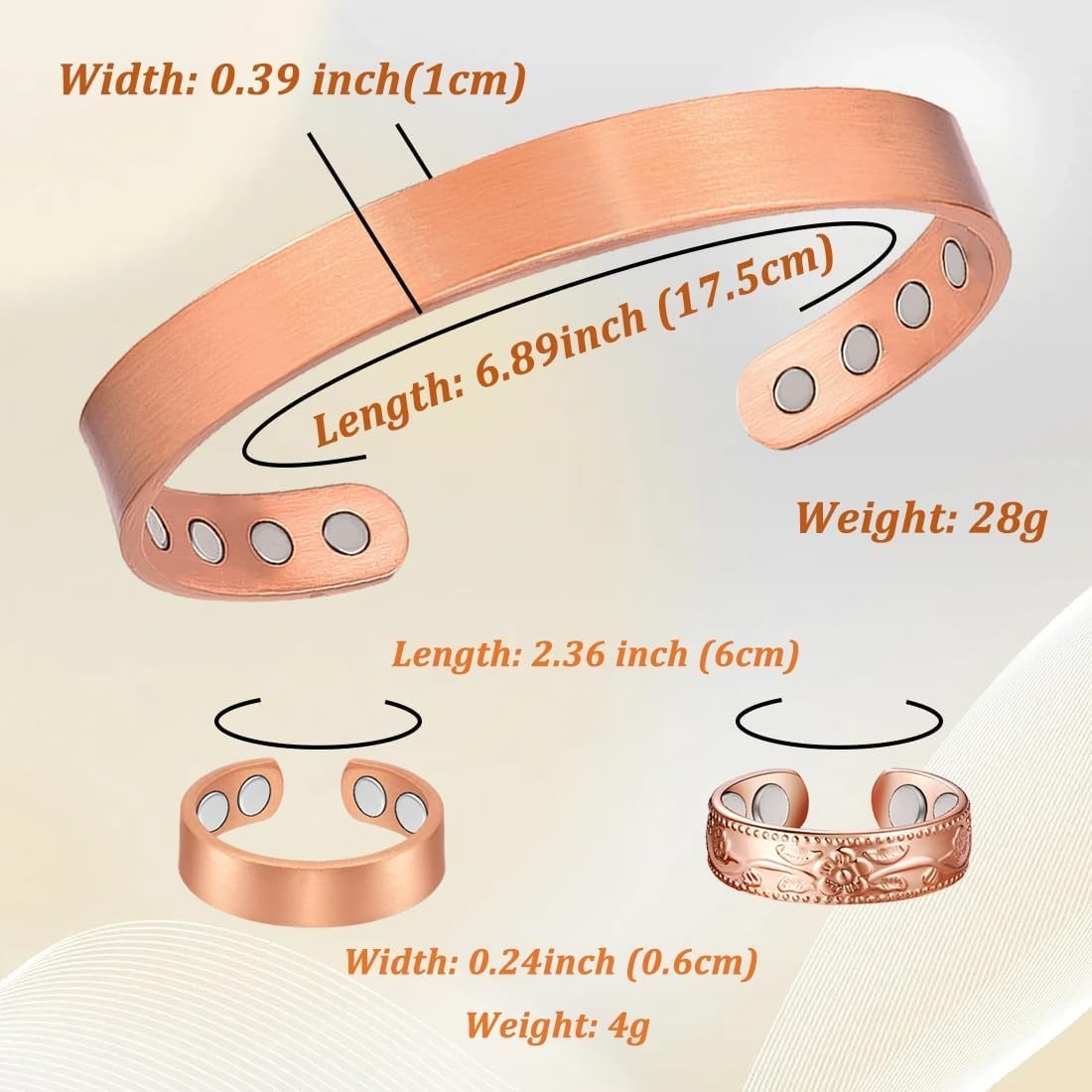Copper Magnetic Bracelet for Women Ultra Strength Magnetic Bracelets 99.9% Pu…