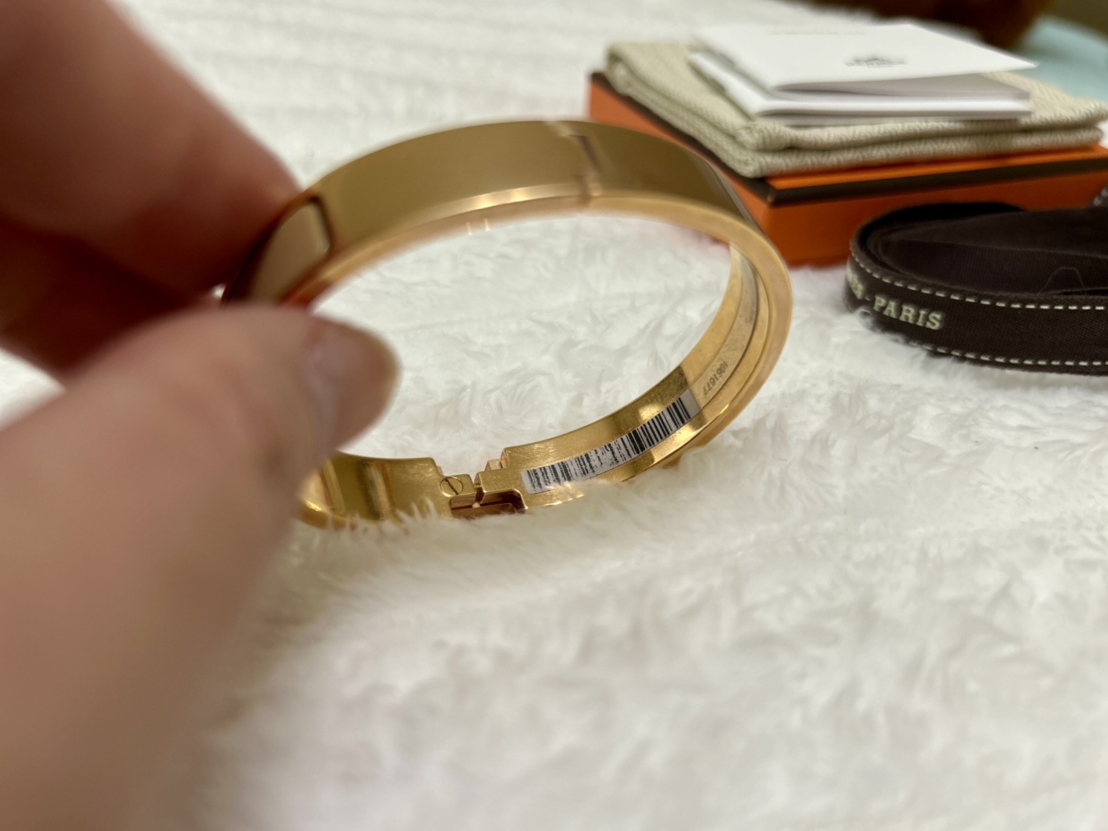 Rare Authentic HERMÈS Clic H Bangle Bracelet GM Sable Rose Gold HW – excellent