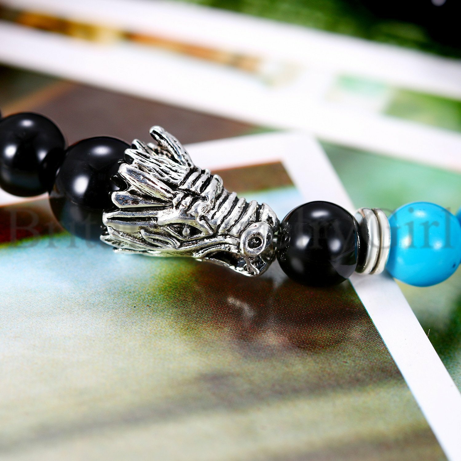 1-3pcs Skull Dragon Crown Tiger Eye Stone Beaded Elastic Bracelet for Men Women