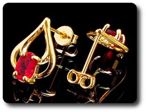 Earrings Ruby 0 3/32×0 9/32in Gold Plated 18 K&n