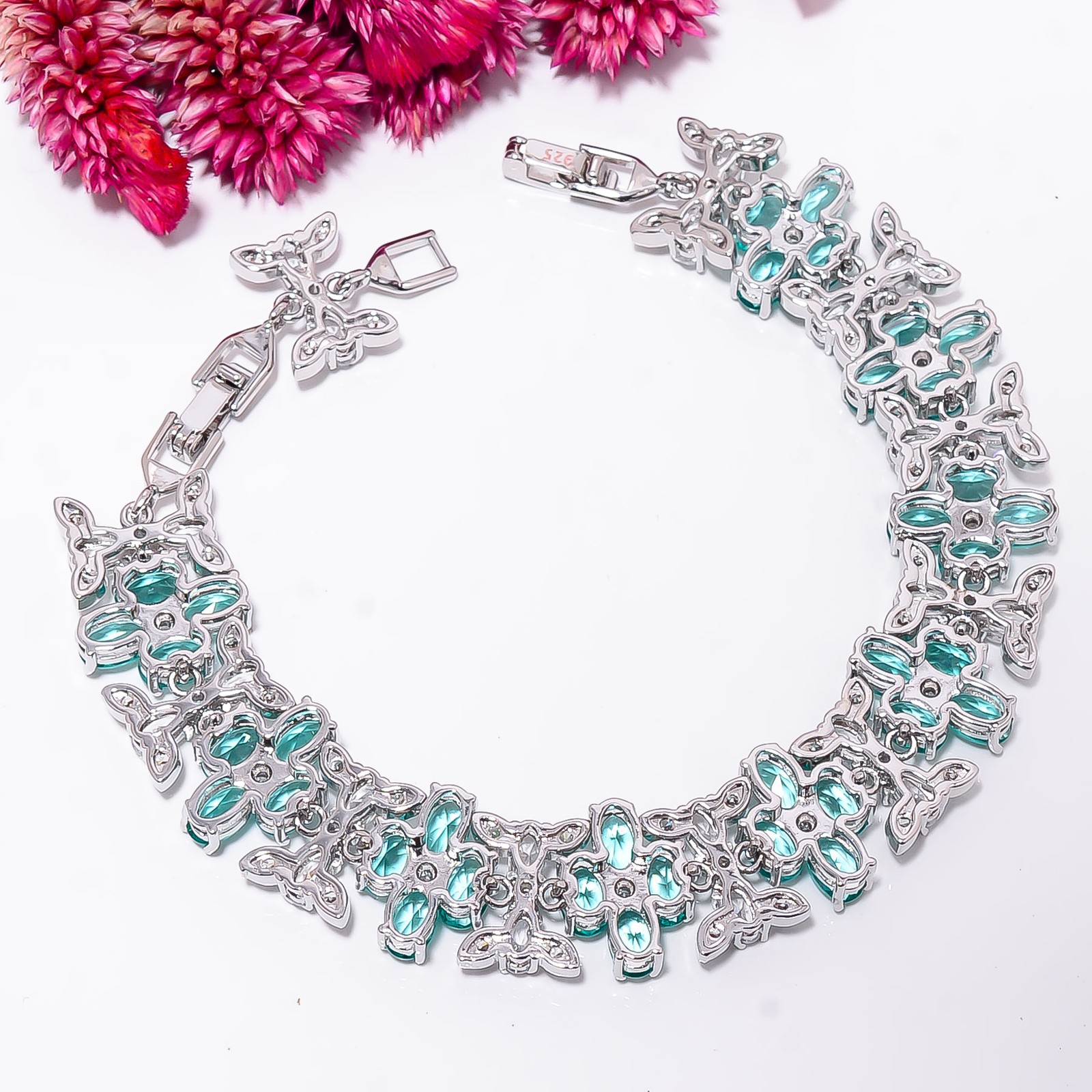 Paraiba Tourmaline, CZ 925 Sterling Silver Adjustable Bracelet 7-8″ B130916
