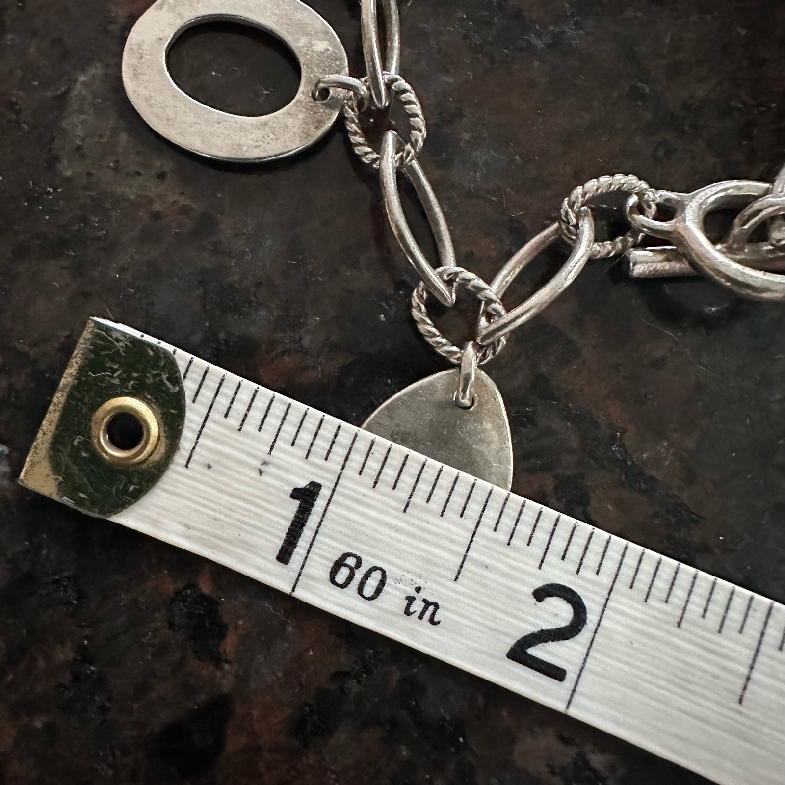 Vintage 925 Sterling Silver Open Oval & Triangle Charm Bracelet 6.75” 30g