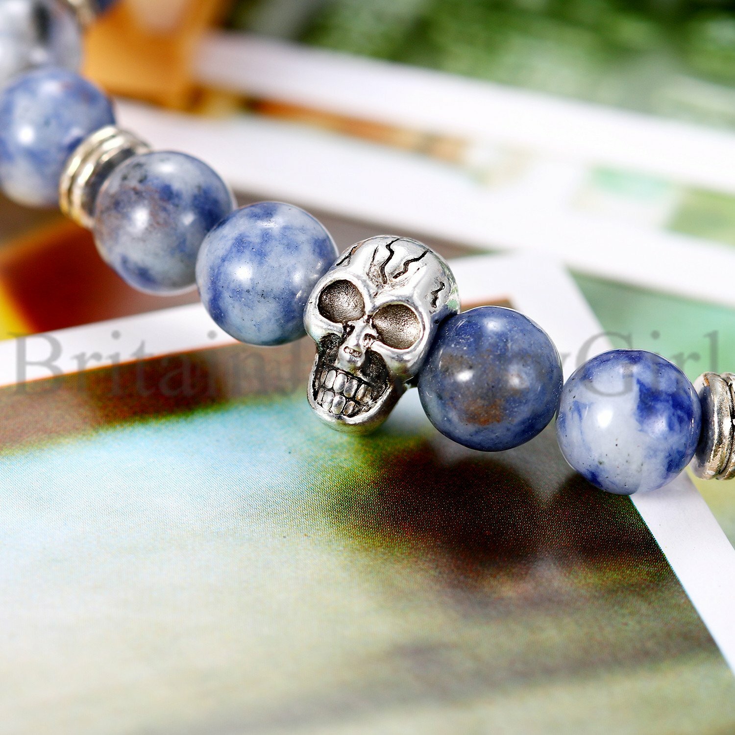 1-3pcs Skull Dragon Crown Tiger Eye Stone Beaded Elastic Bracelet for Men Women