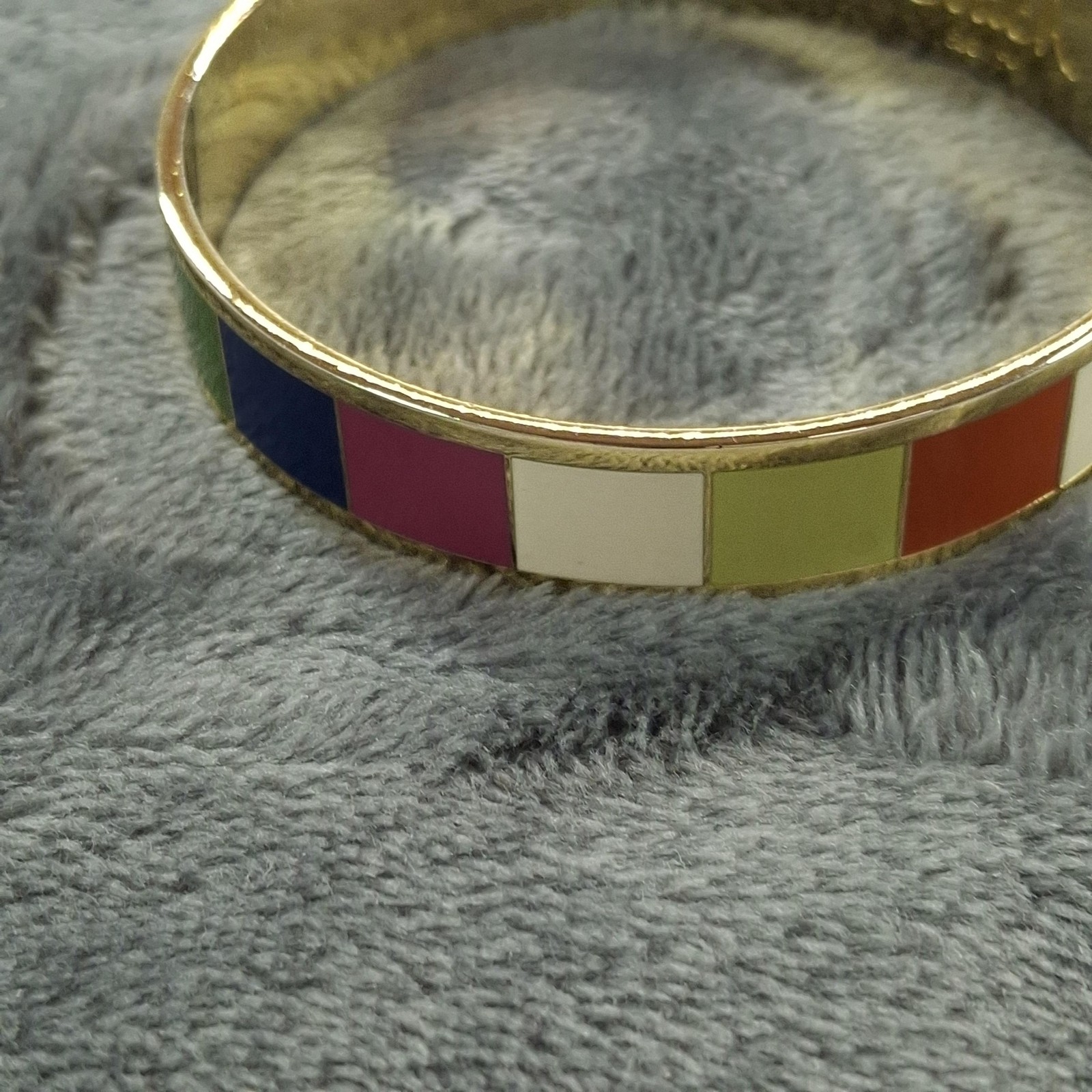 Coach Enamel Bangle Bracelet Gold Tone Multicolor Colorblock Slip On Signed