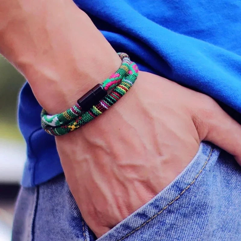Men s Boho Rope Magnetic Bracelet Beach Surf Braided Bracelet Pulsera Gift