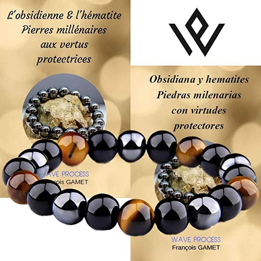 Natural Black Obsidian Hematite Tiger Bead Magnetic Health Protection Bracelet