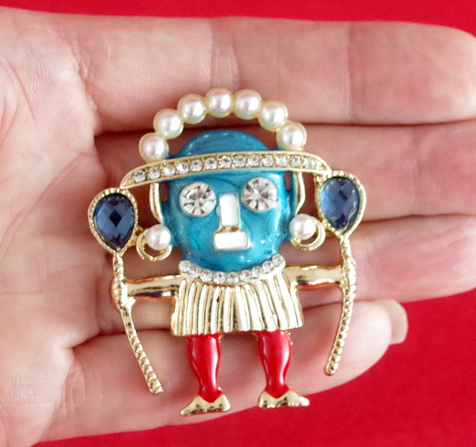 2″ NWOT UNSIGNED KENNETH JAY LANE INSPIRED WITCH DOCTOR WARRIOR BROOCH PIN