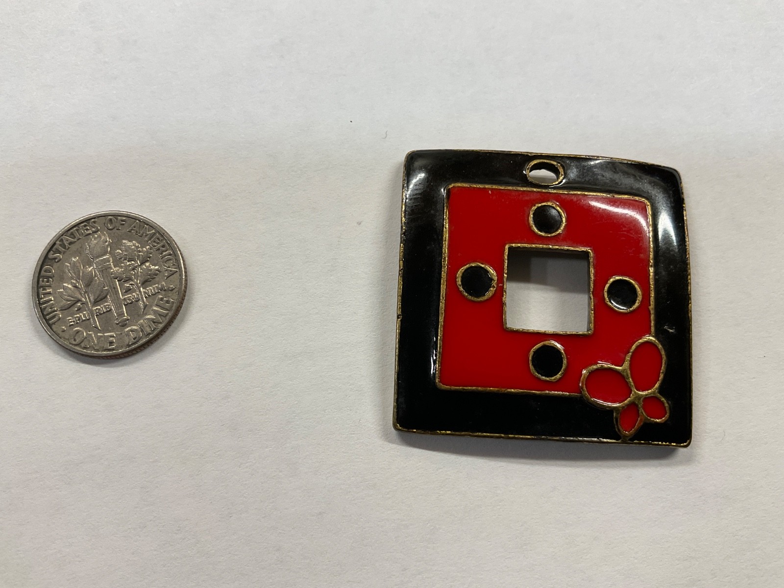 ceramic art pendant enamel square geometric unique butterfly pendant red/black