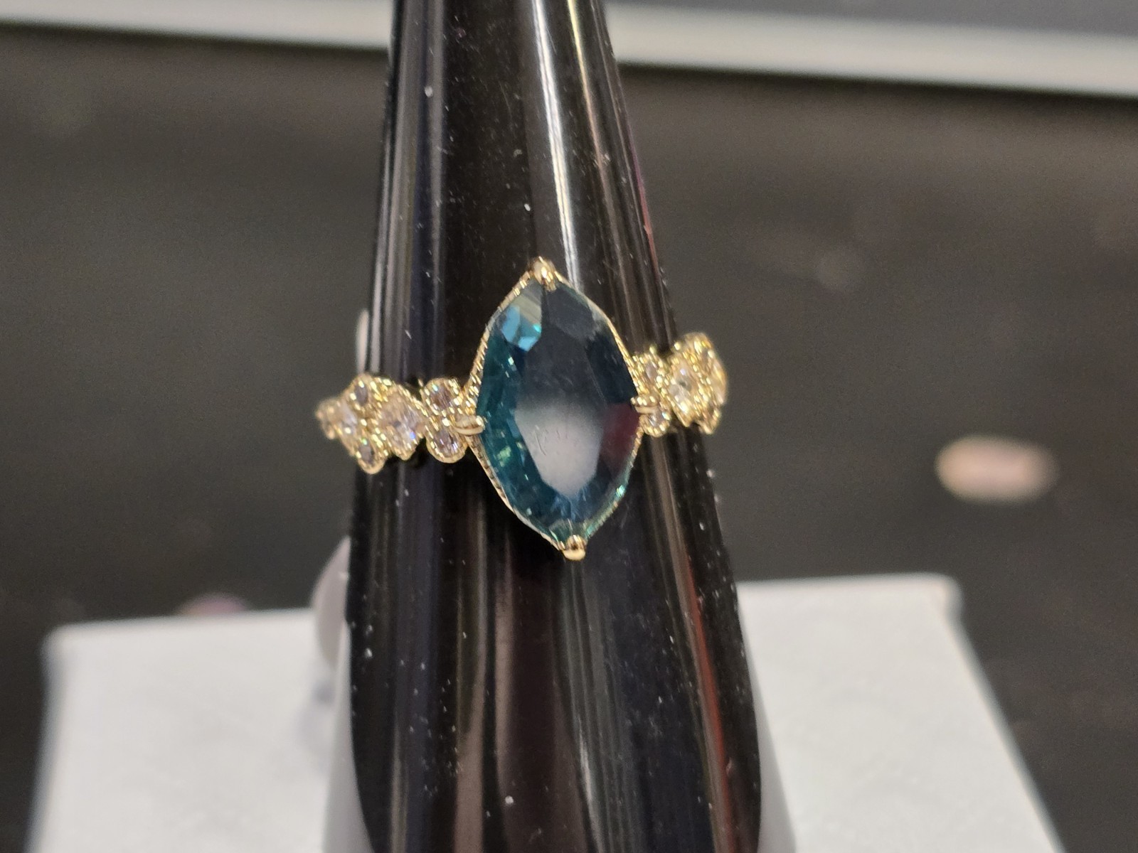 Bomb Party Sz 7 RG31061 Marquis Majesty Paraiba Tourmaline Gold Plating