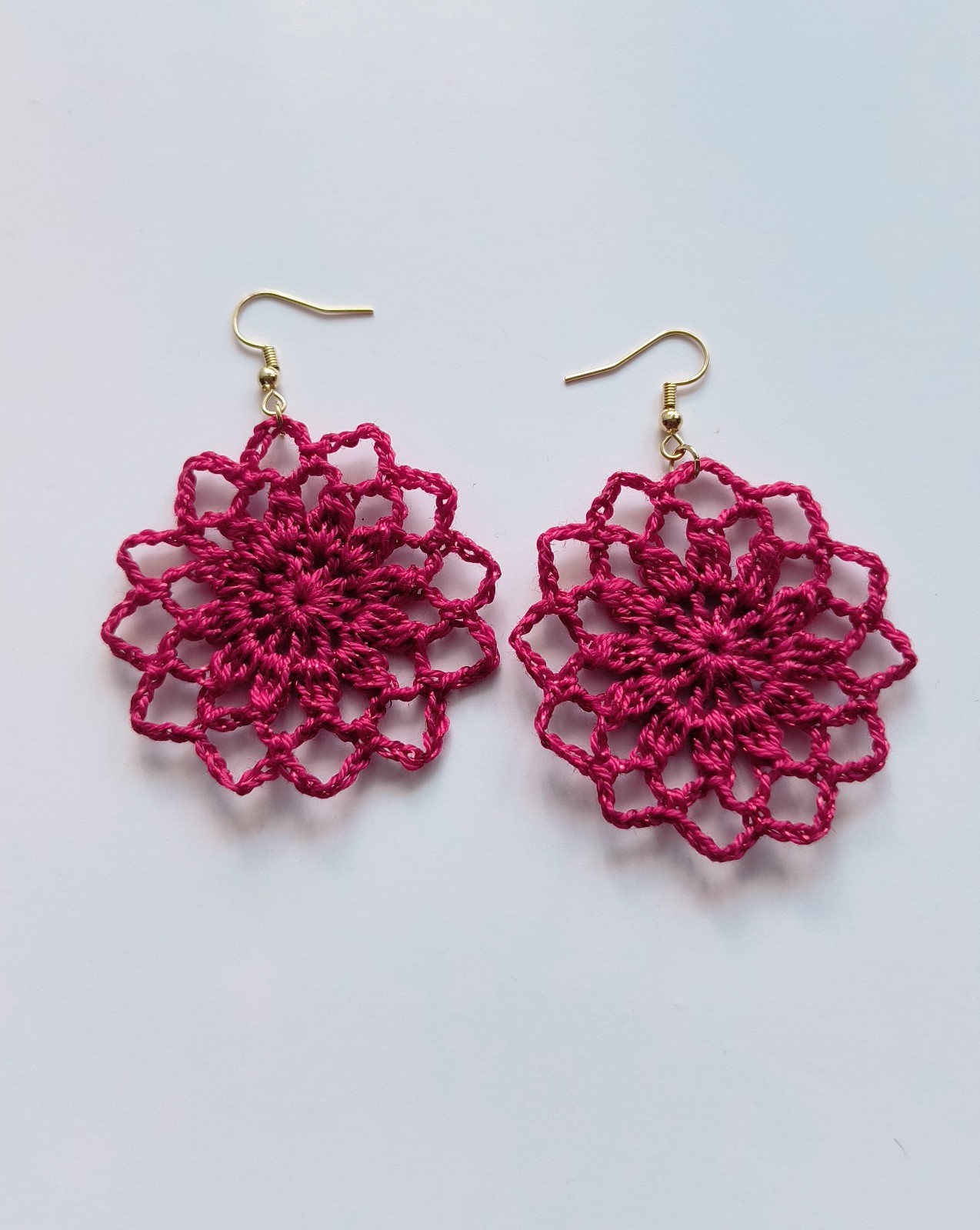 Crochet Earrings, Round , Handmade USA, Brand New, Boho Chic Retro