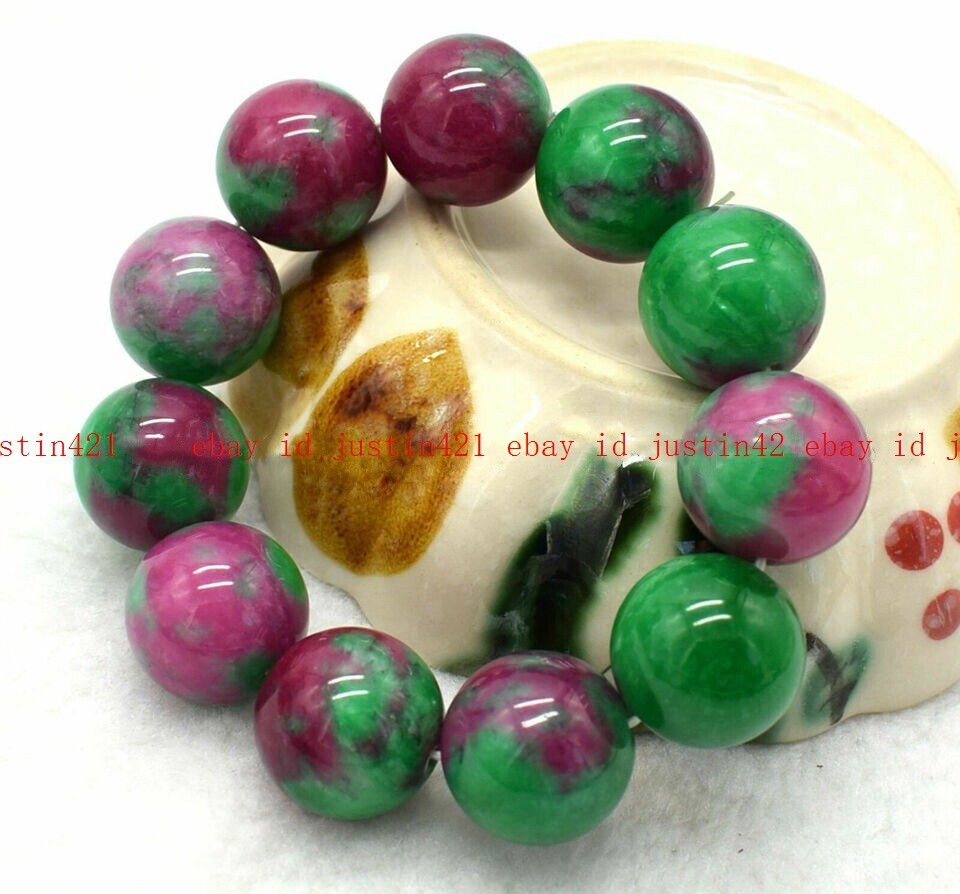 100% Natural Top 20mm Red Gems in Zoisite Round Gems Bead Bracelet 7-10″