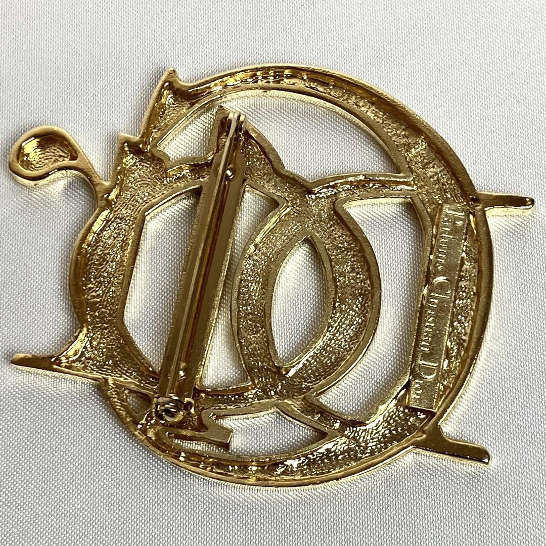 Christian Dior Logo Motif Brooch Gold Tone CD Authentic Japan Very Good Vintage