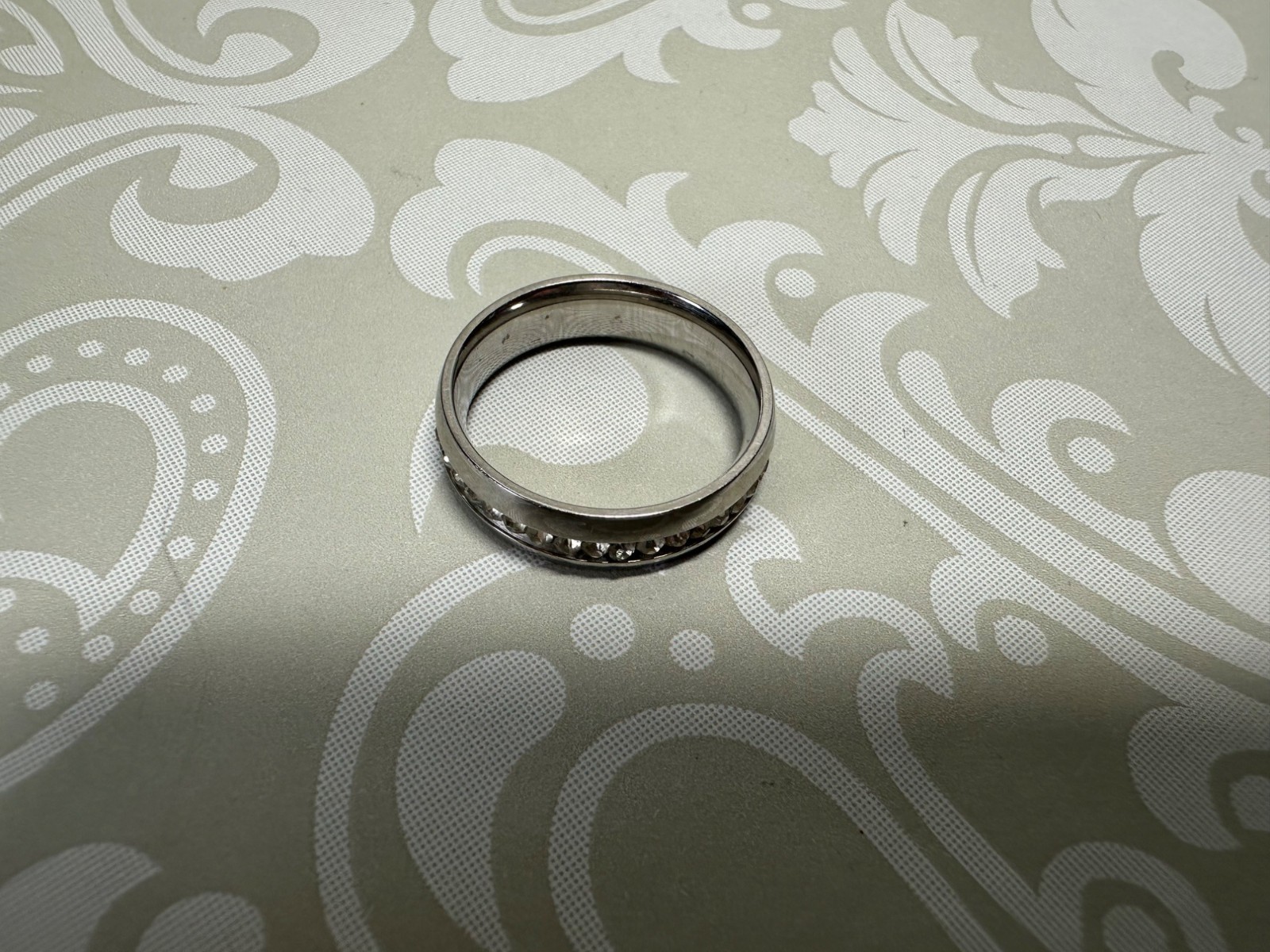 Silvertone and Crystal Rhinestone Band Ring Size 9 Unisex Adult