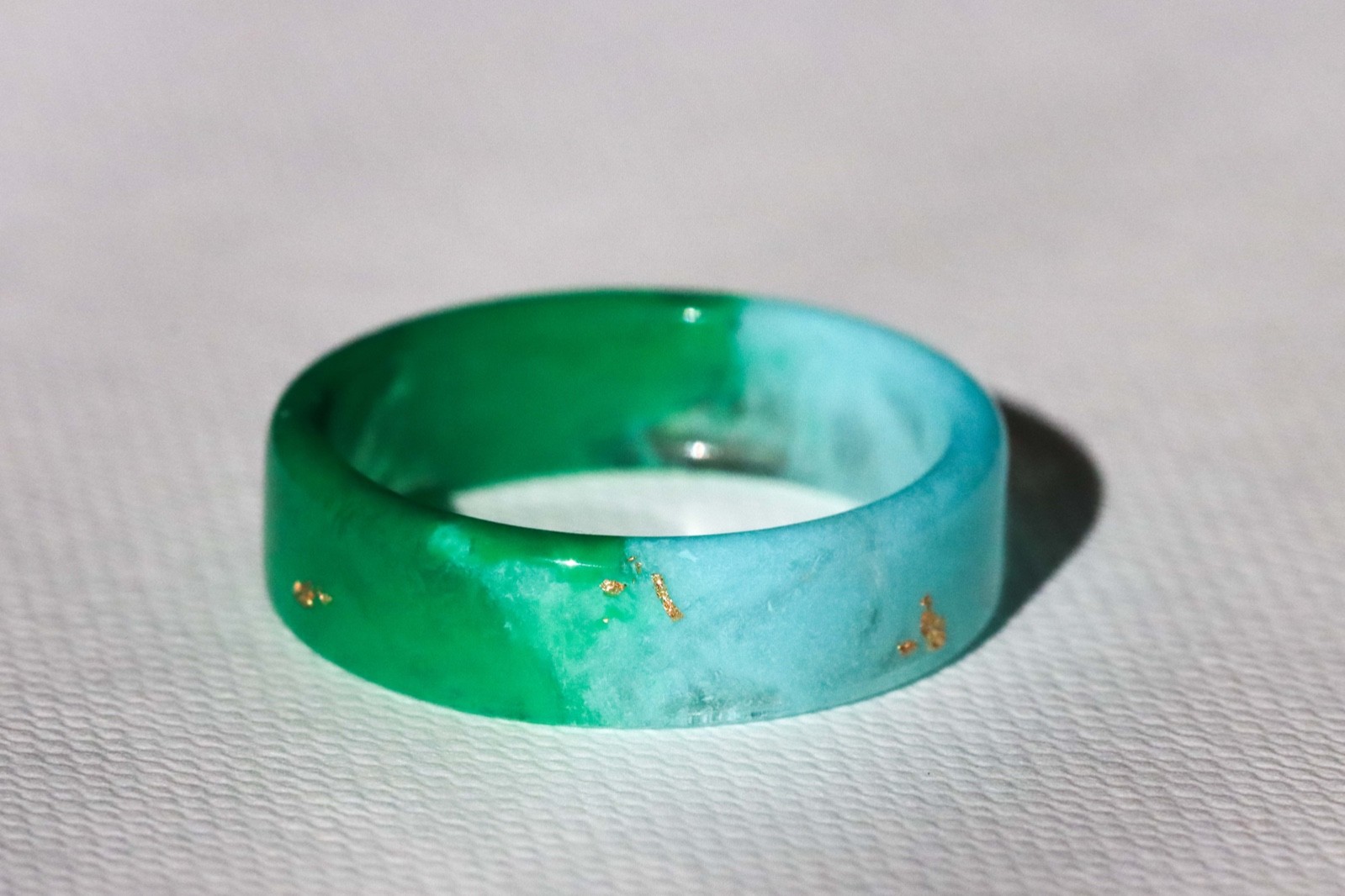 Green Blue Resin Ring Ombre Band Two Tone Minimal Jewelry Gift for Her
