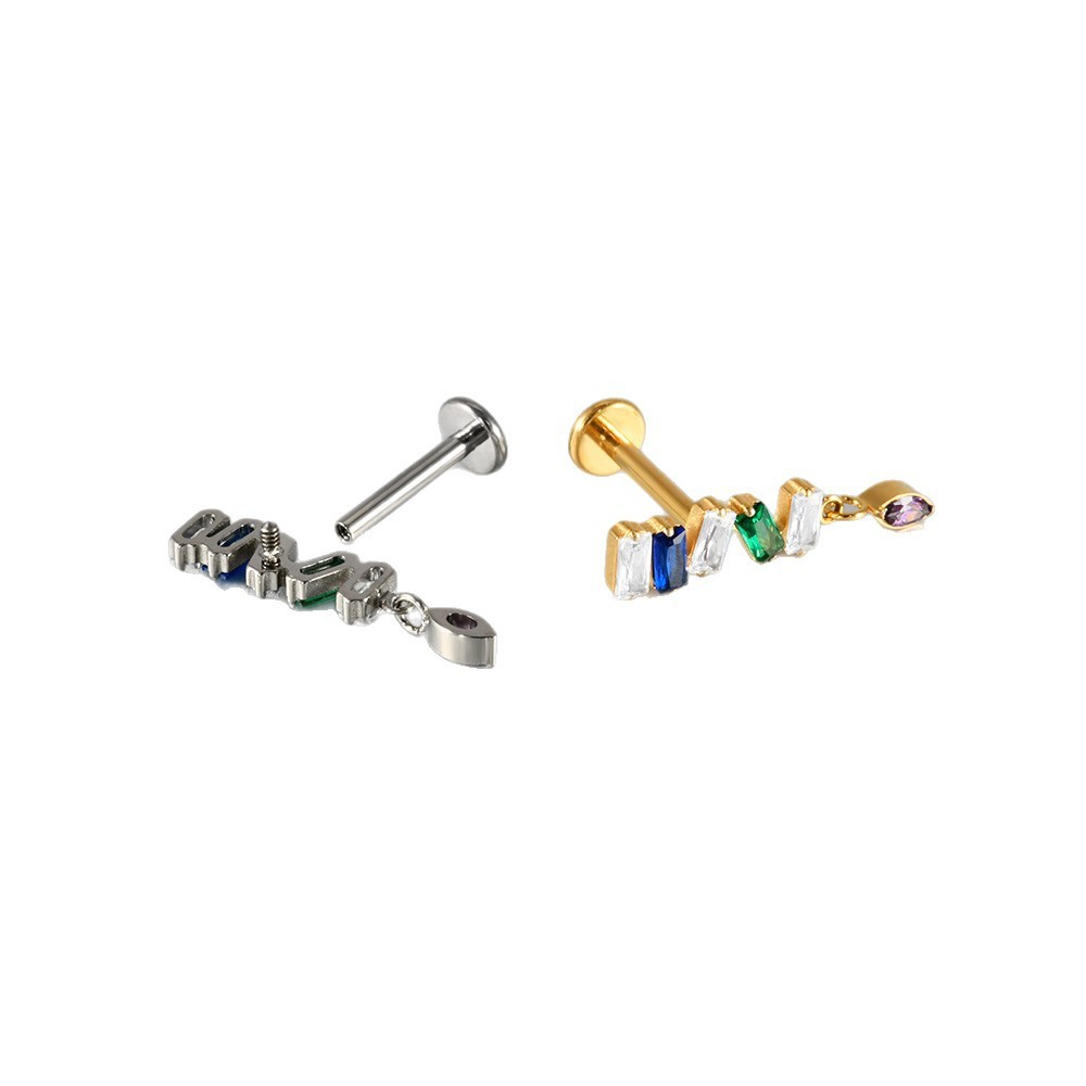 G23 Titanium Cartilage Stud Earring 16G Star/Chain Drop Labret Stud Ear Piercing