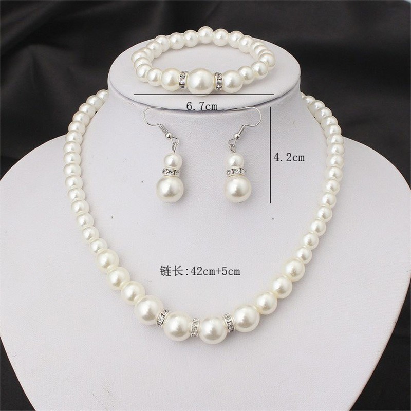 Women’s Wedding Bridal Gold Silver Plated Sz Ct Round Simulated Pearl Set