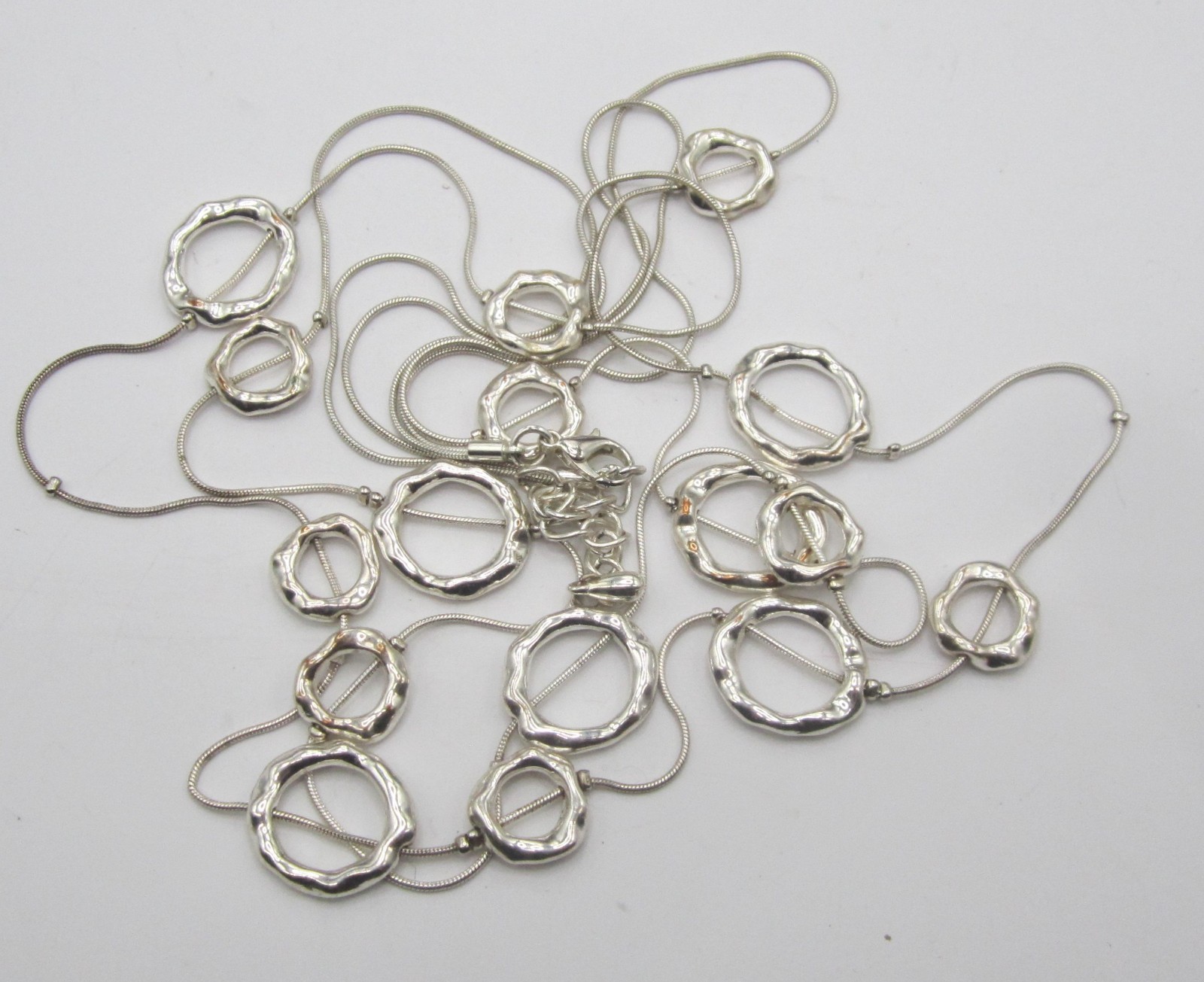 Open Circular Silver Tone Links Double Strand Necklace 30+ in.