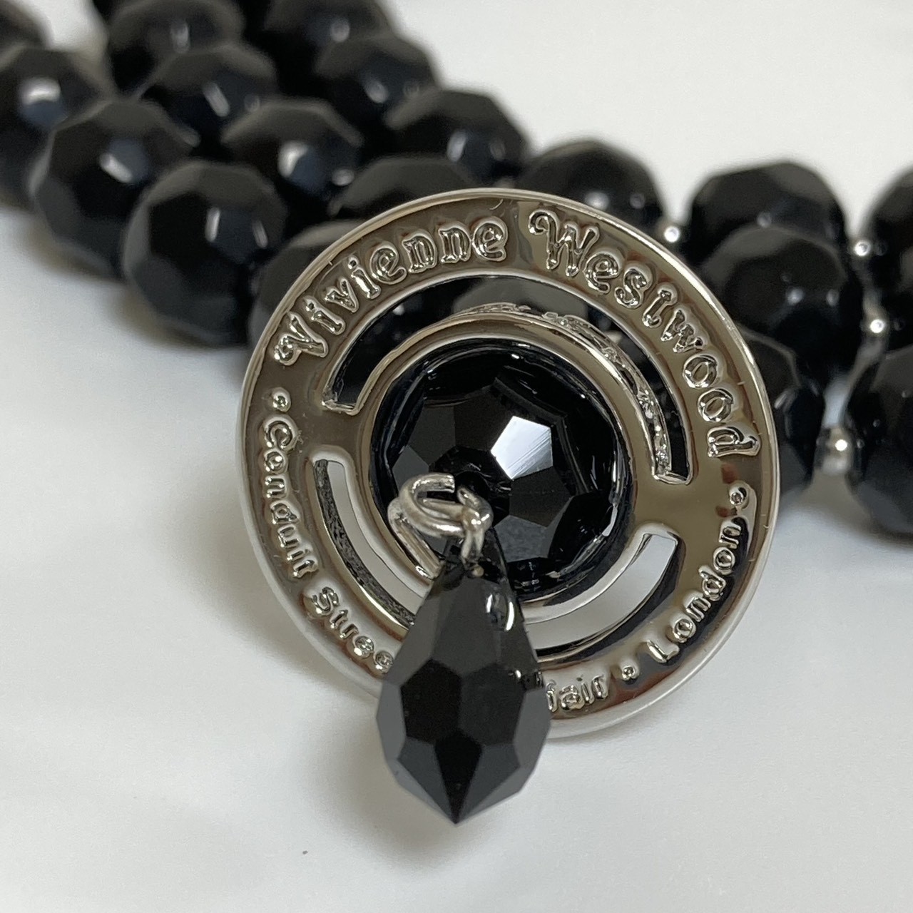Vivienne Westwood Necklace 3-Strand Drop Choker Black Silver NO BOX