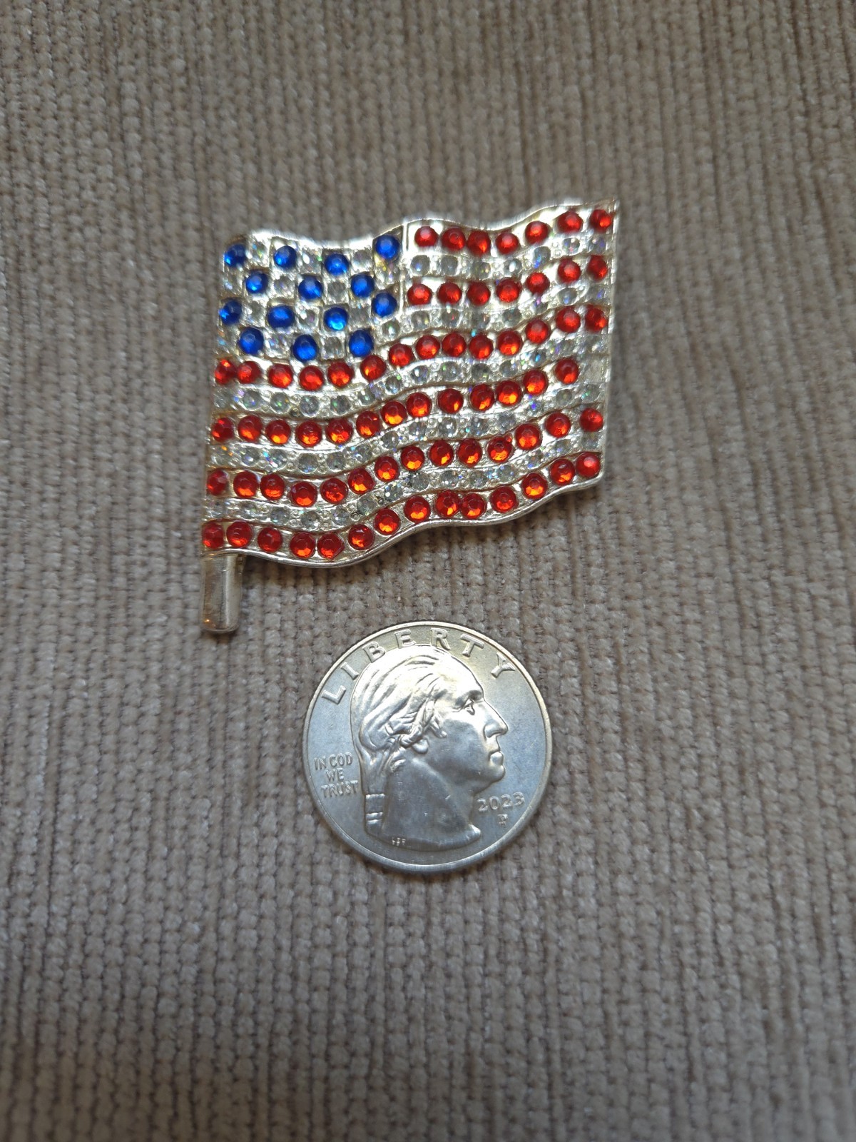 Lot of 3 Vintage Patriotic American Flag Pins Brooch Rhinestone Carol Dauplaise