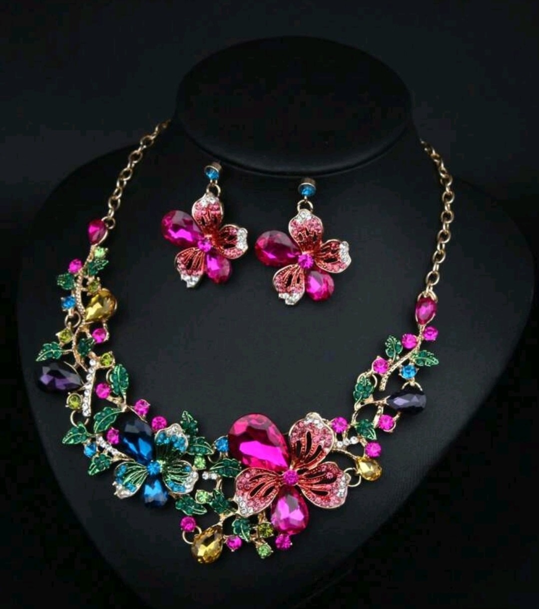 Colorful Flower Necklace and Earrings Jewelry Set