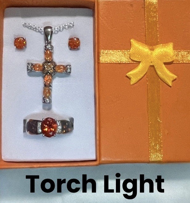 DEAL! Orange Fire Opal Red Orange Garnet Cross Necklace, Earrings, Ring 9 Set