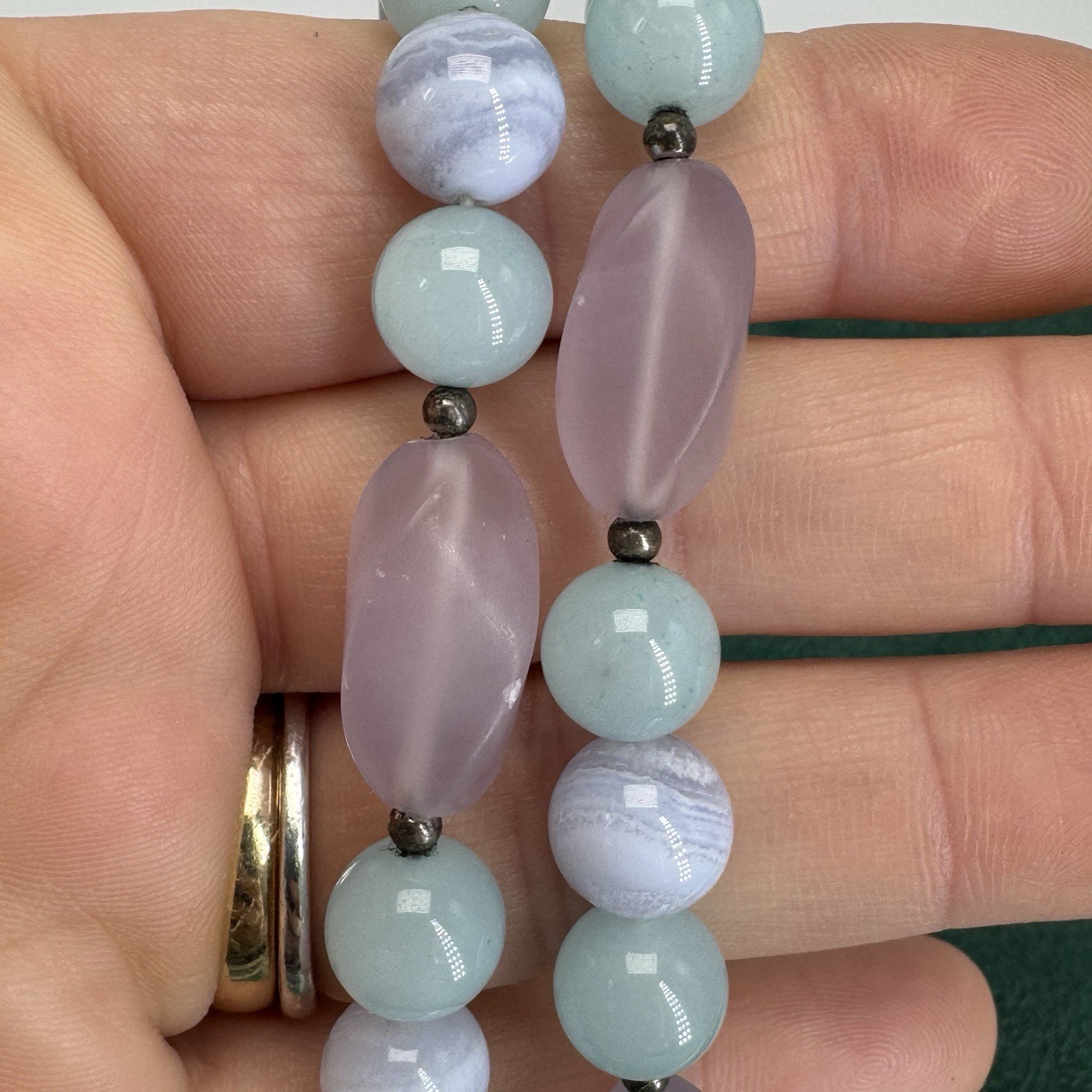 Crazy Lace Agate Chalcedony Necklace Orb Beaded Gemstone Pastel 23.5”