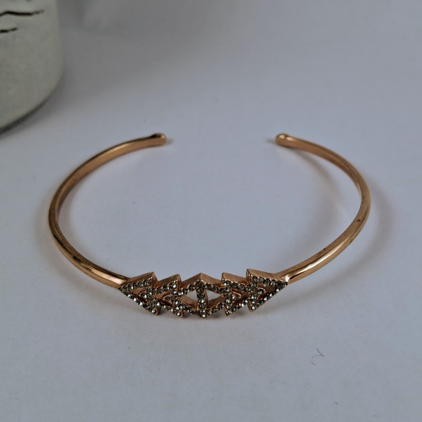Stella & Dot Rose Gold Tone Crystal Chevron Cuff Bracelet Pave Designer Womens