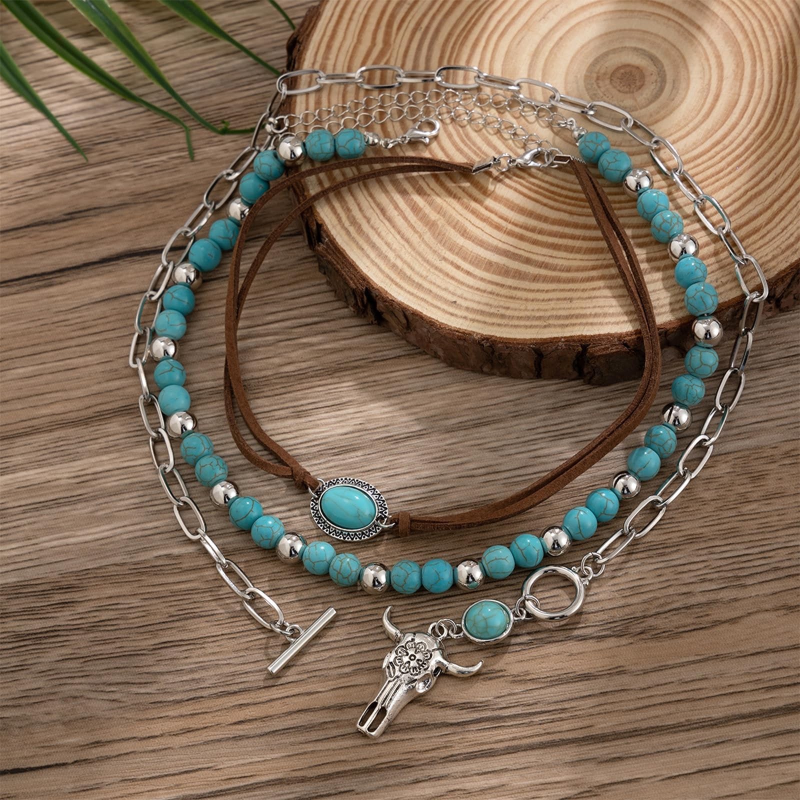 Western Cowgirl Turquoise Layered Necklace for Women Rodeo Chic Jewelry Gift