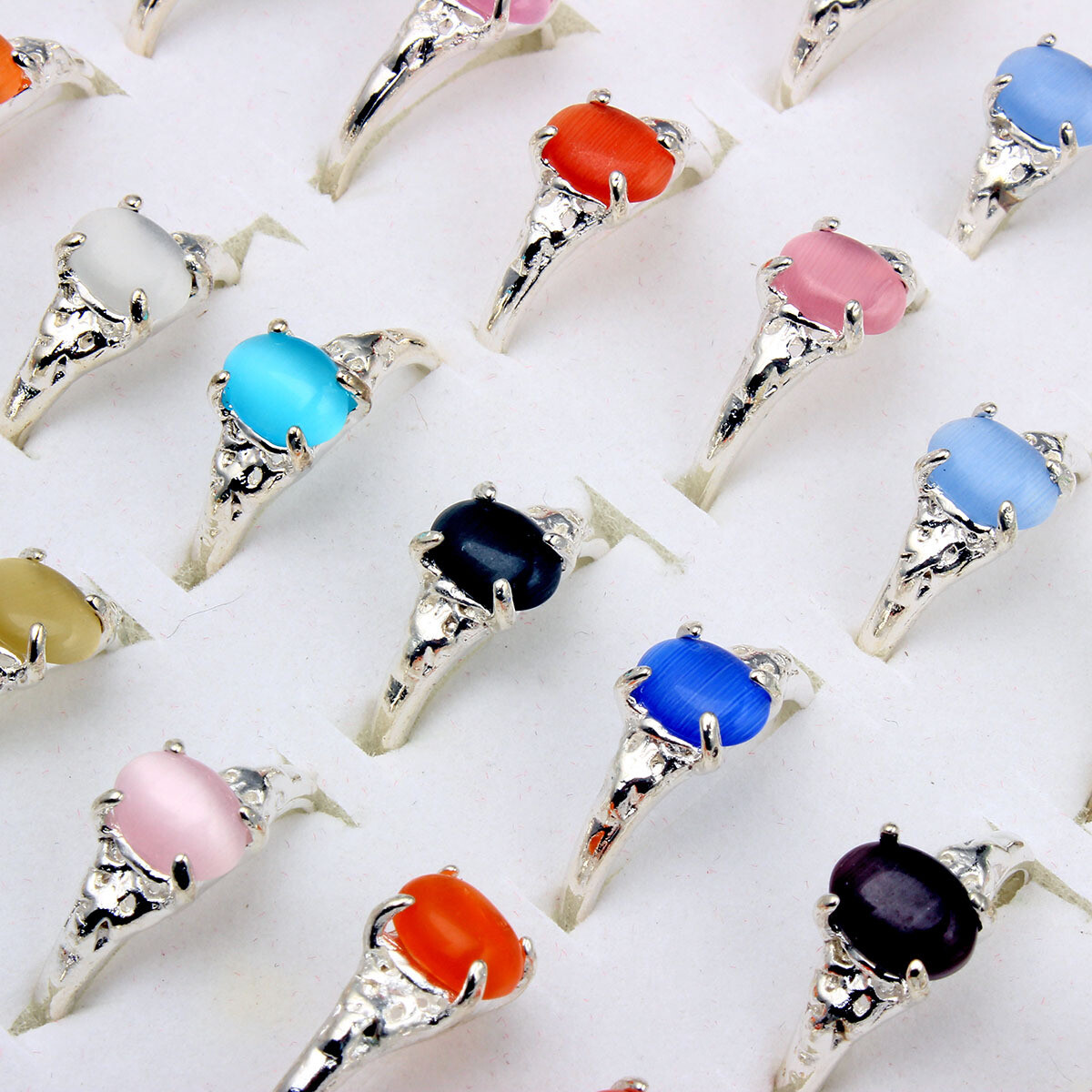 100pcs Wholesale Lots Mixed Style Cat’s-eye Stone Rings For Women Silver P Ring