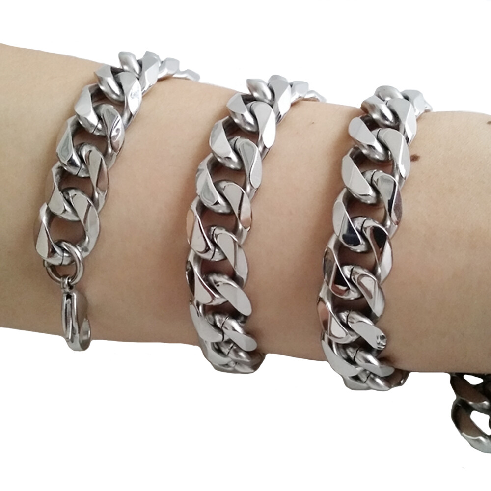 8″-40″ Top 316L Stainless Steel Heavy Link Silver Curb Cuban Chain Men Necklace