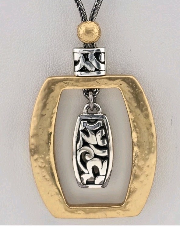 BRIGHTON ‘Sensation’ Necklace Scrollwork Hammered Gold & Silver Plate 11″