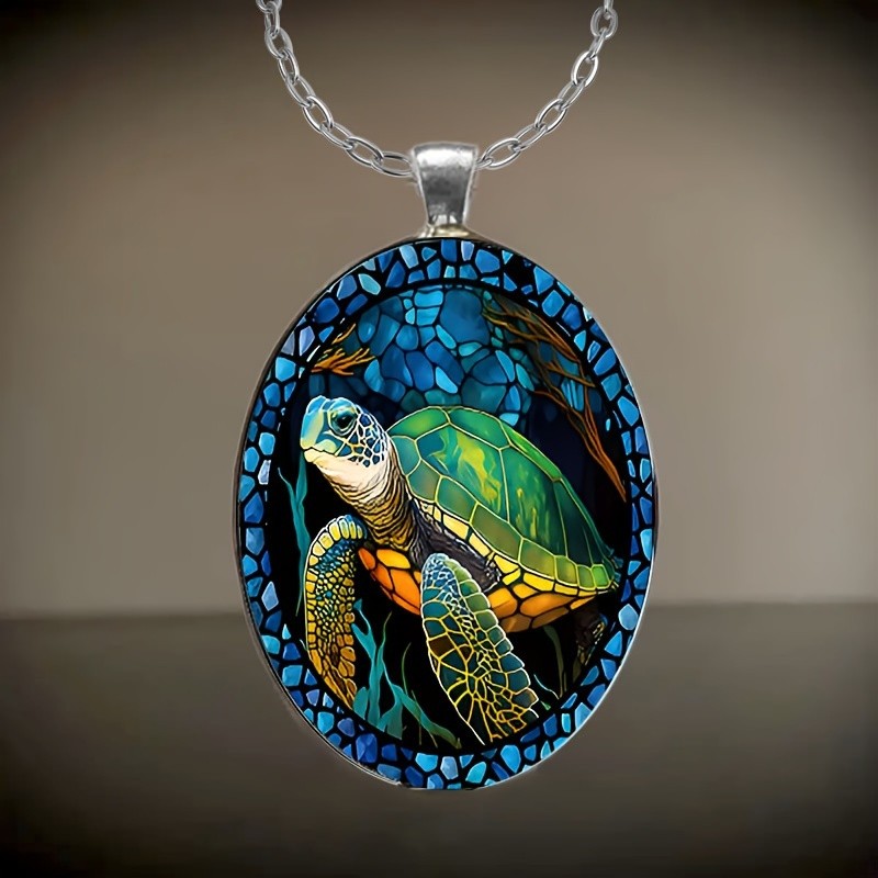 Sea Turtle Glass Necklace Romantic Pendant Gift Fathers Day Birthday Graduation