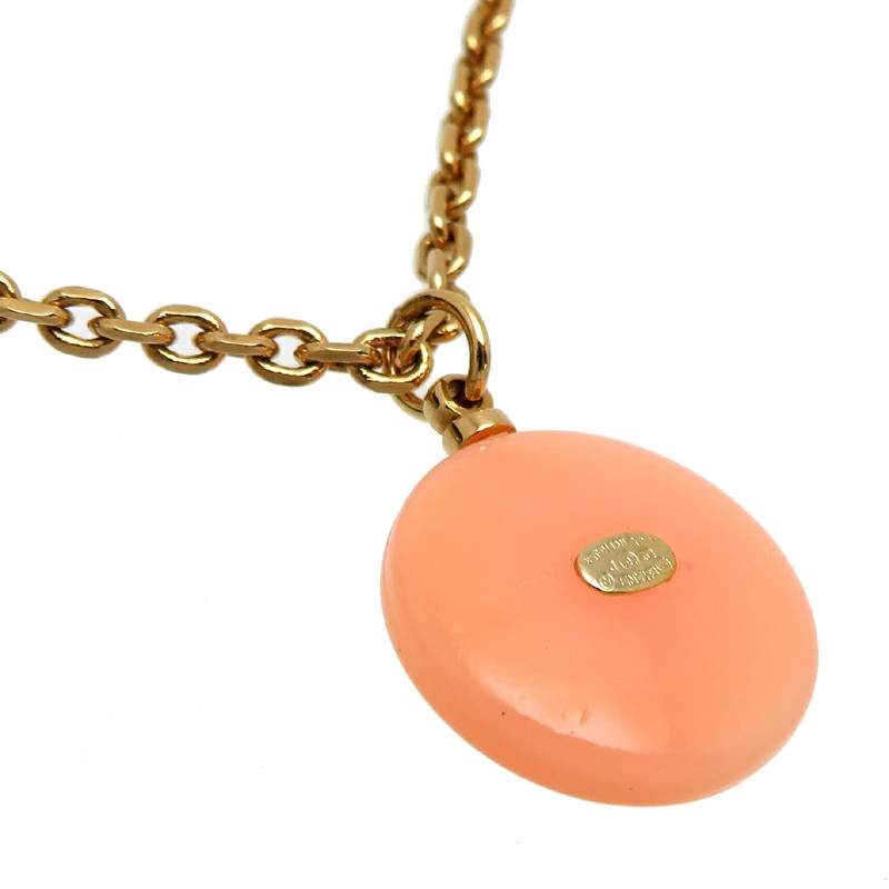 Chanel Cocomark Necklace Salmon Pink GP 16.7in, 0.7×0.9 in, Chain 0.1 in