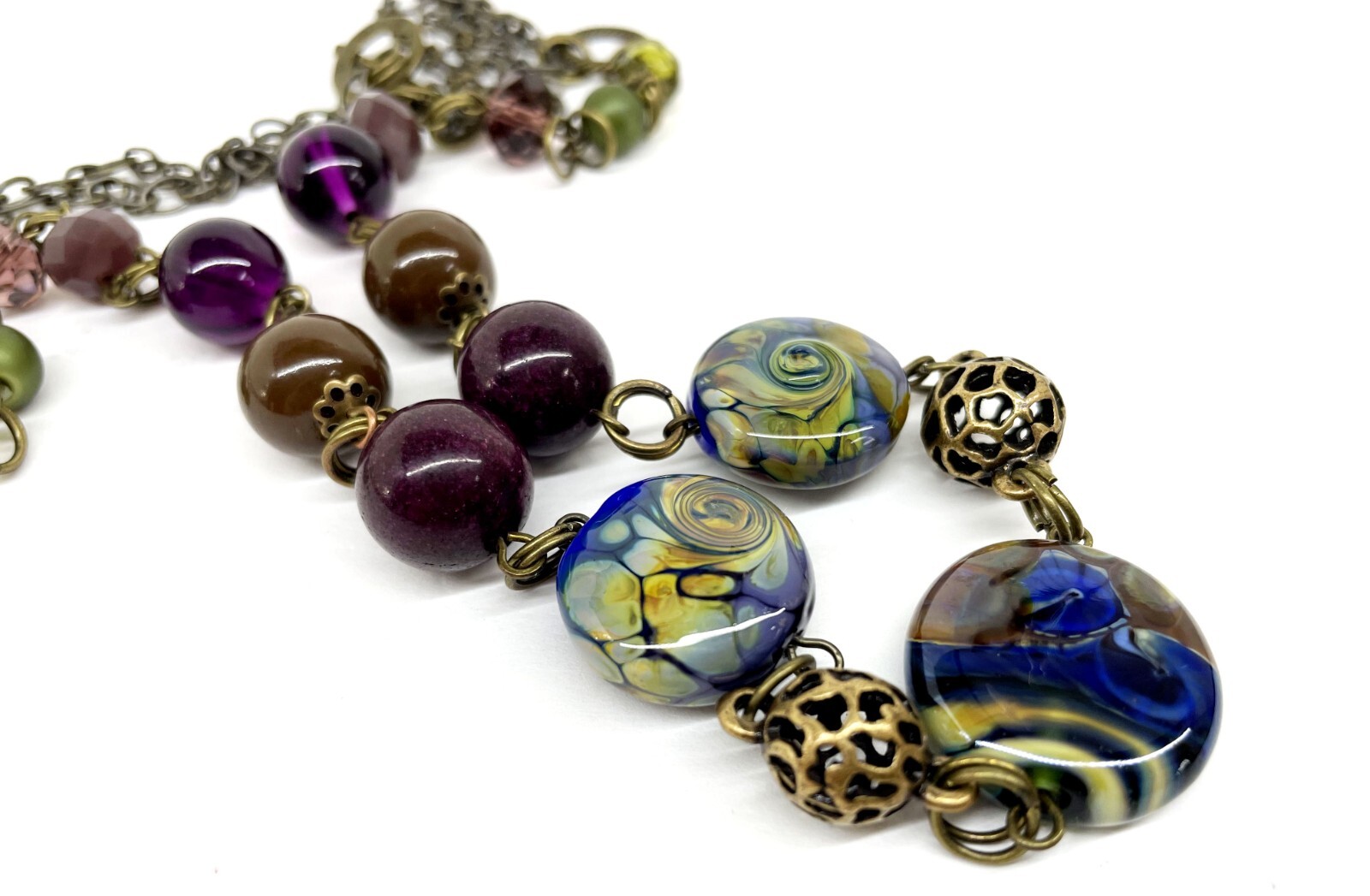Handmade Elegant Romantic Necklace with Lampwork beads Tamara Yarilo Brand 26 in