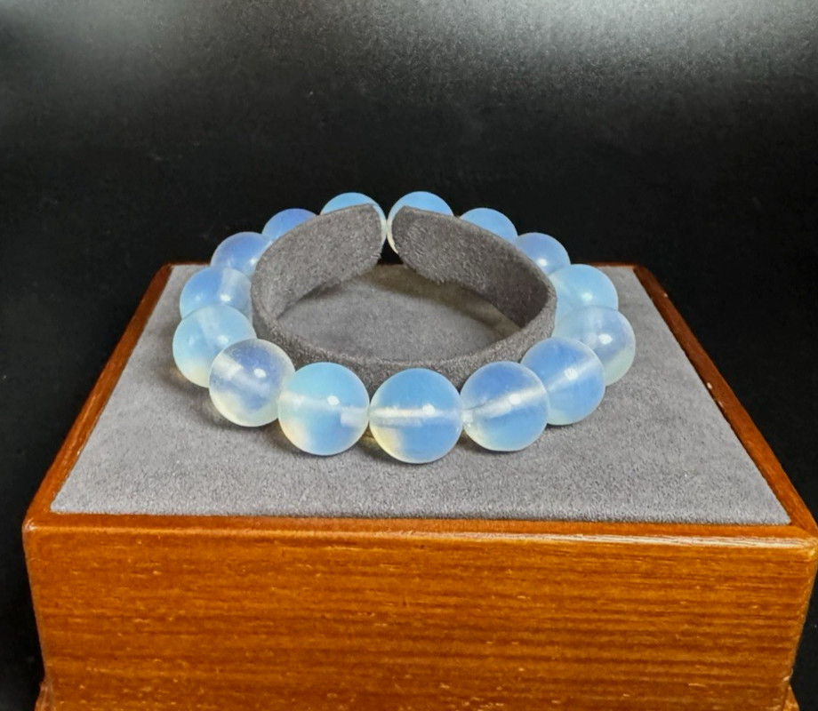 14mm Multicolor Opalite Beaded Stretch Bracelet Luminous Crystal 7″ Statement