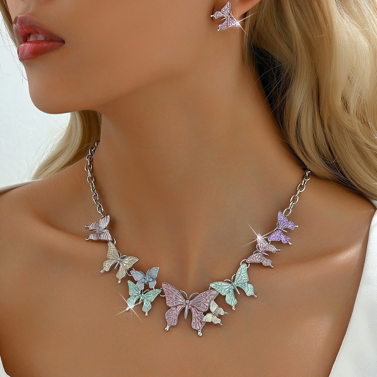 3PCS Butterfly Necklace Earrings Set for Women Y2K Summer Party Jewelry Gift