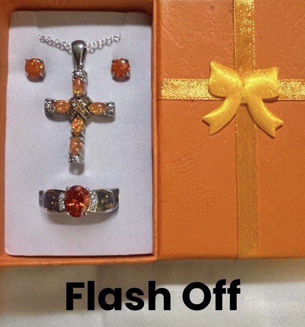 DEAL! Orange Fire Opal Red Orange Garnet Cross Necklace, Earrings, Ring 9 Set