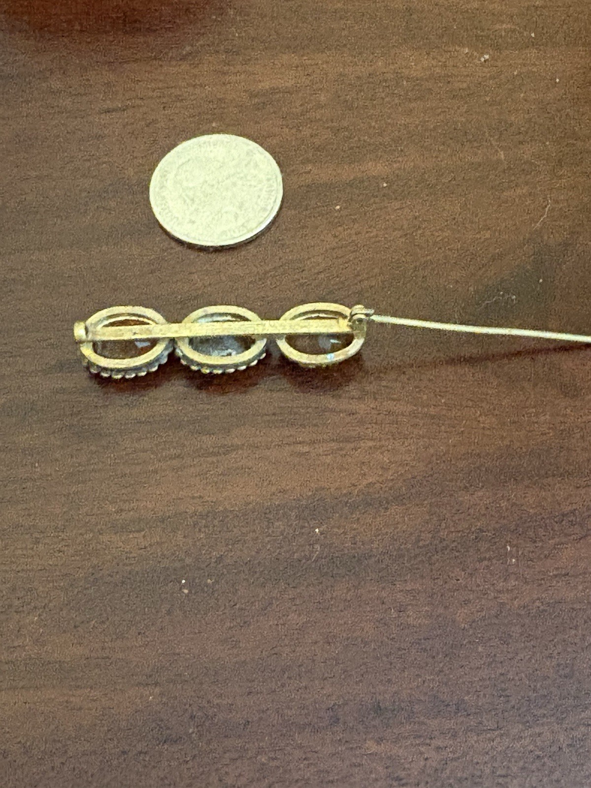 Gold Tone Metal Brooch Pin, 3 Oval Brown Stones, Triple Multi-Stone