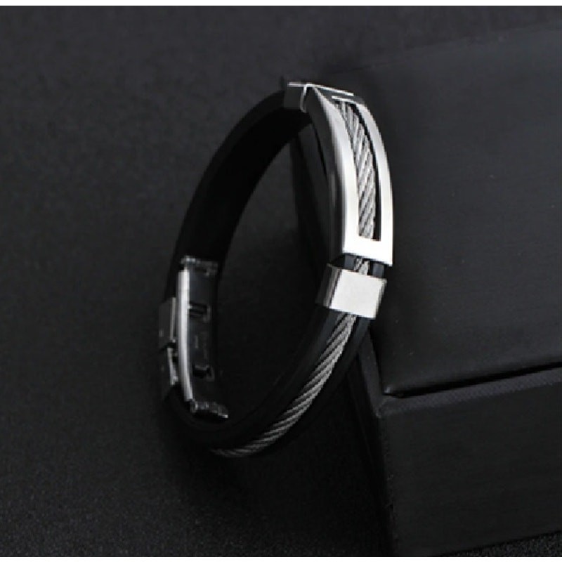 Bracelet Men Rubber Charm Stainless Steel Silicone