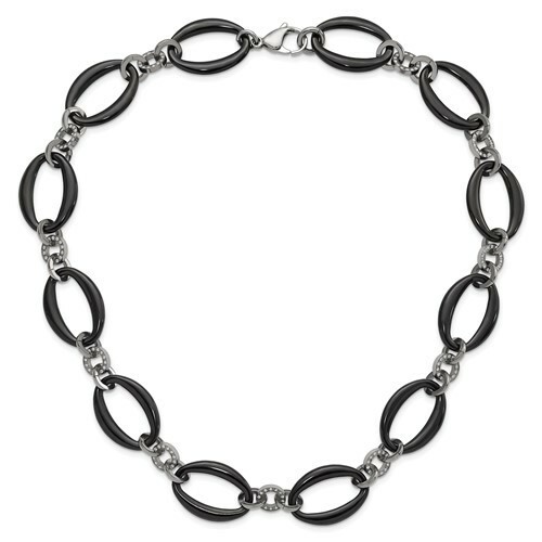 *BRAND NEW* Chisel Titanium Polish IP-plated w/ CZ Oval Link Necklace TBN153-21