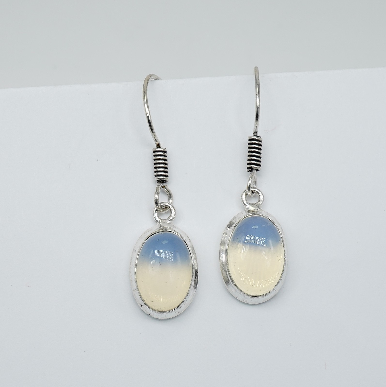 925 Silver Plated Milky Opalite Oval Shape Hook Earring