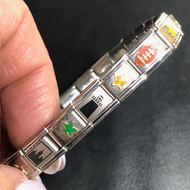1129 VTG Modular Y2k Charm Bracelet Stainless Steel Star Sports 17 Charms