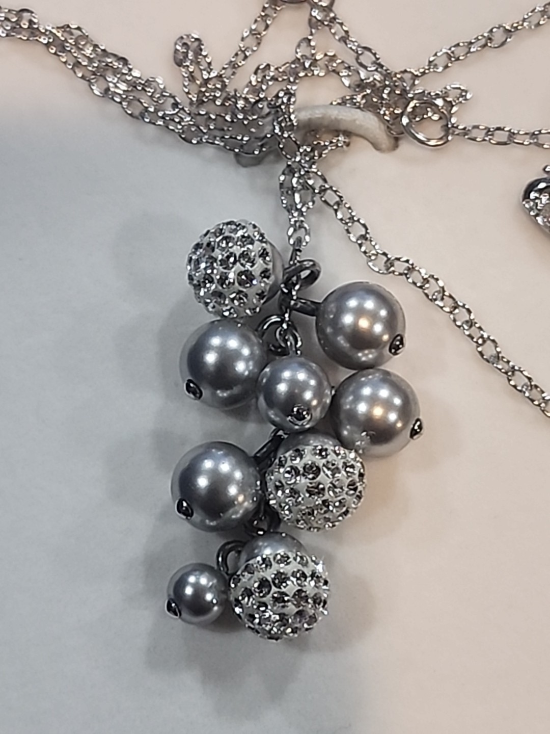 Swarovski Rumor Small Necklace Grey Crystal Pearls Clear Pavé Rhodium 40cm NIB