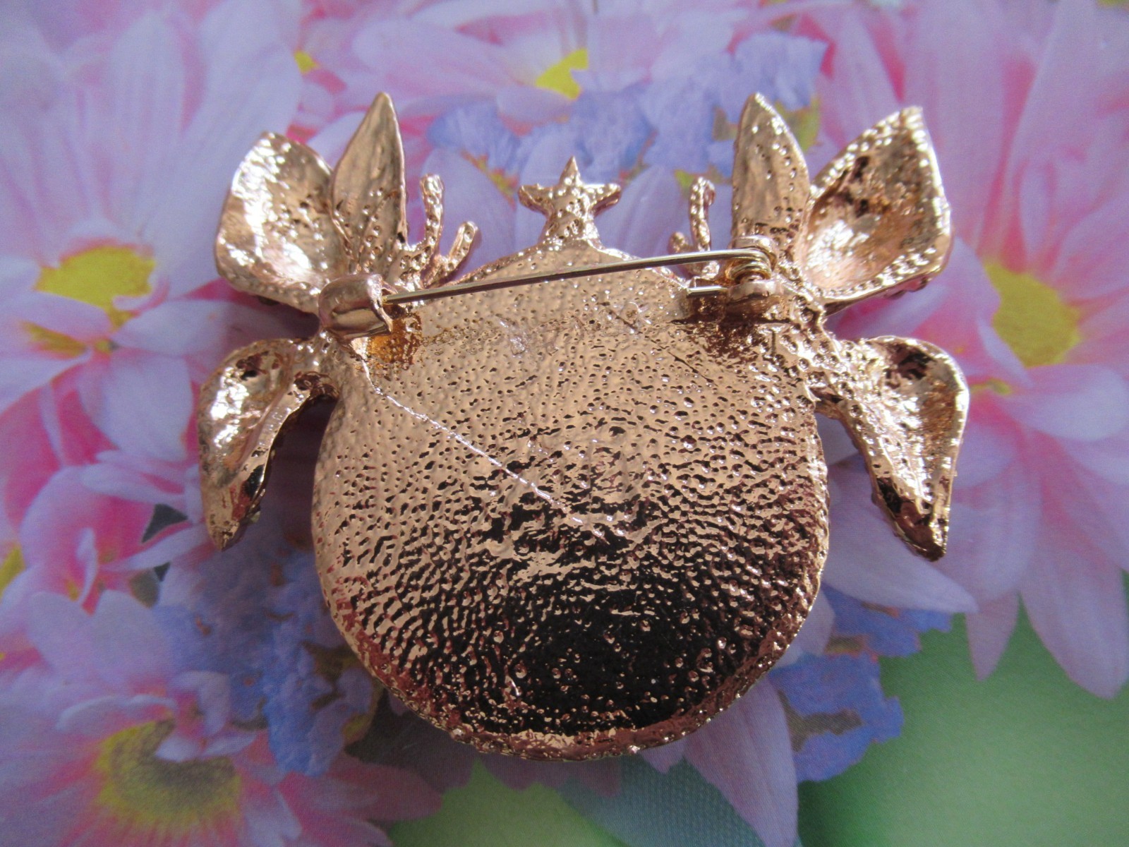 DESIGNER STYLE PINK MOON FACE WITH/BUTTERFLIES RHINESTONE BROOCH PIN-LIMITED